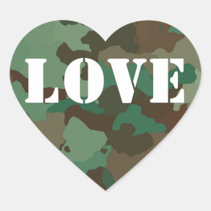 Cœur Camouflage vert Amour Mariage Favor Sticker