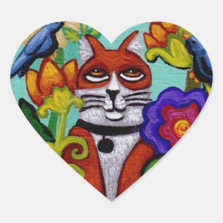 Cœur Chat et quatre oiseaux Sticker Coeur