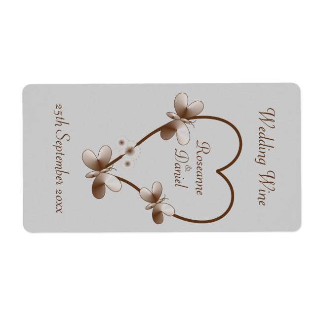 Coeur Chocolat Et Papillons Mini Étiquette Vin (Devant)