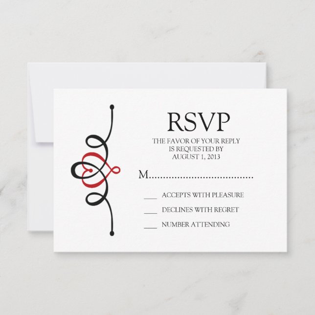 Coeur classique Rouge Mariage traditionnel RSVP (Devant)