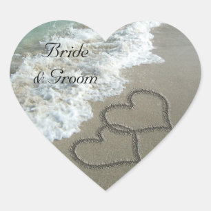 Cœur Coeurs de sable sur l'enveloppe de plage Sticker d