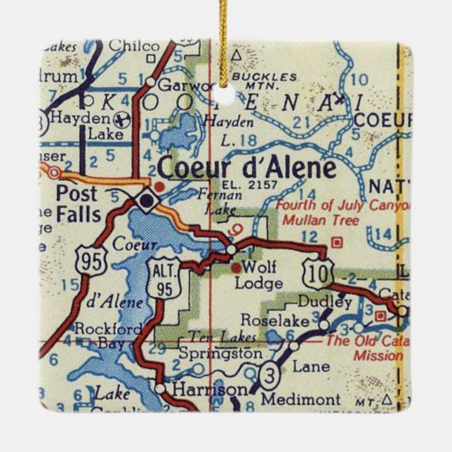 Coeur d'Alene Vintag Map Keramikornament (Rückseite)