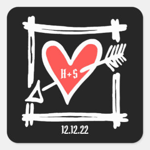 Coeur d'amour de mariage personnalisé Stickers noi