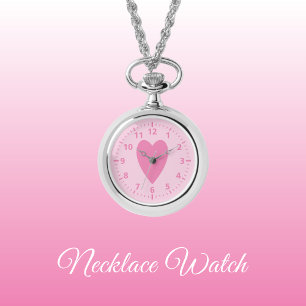 Coeur d'amour rose foncé et clair Collier Montre