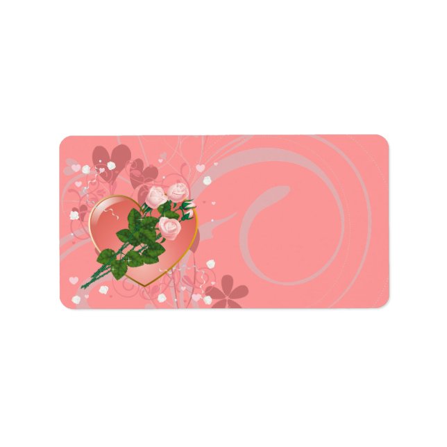 Coeur d'amour rose roses étiquettes de mariage imp (Devant)