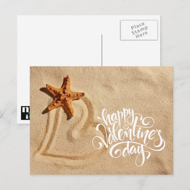Coeur dans le sable. Cartes postales Saint Valenti (Devant / Derrière)