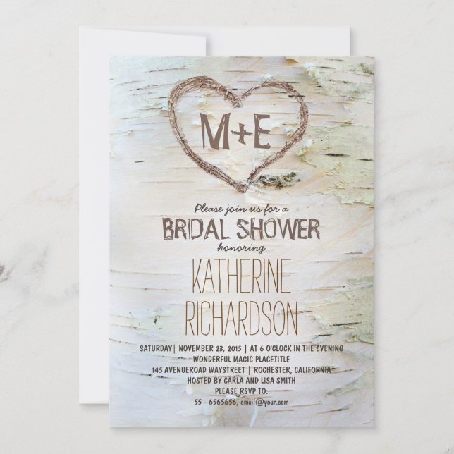 Coeur de bouleau invitations de douche nuptiale ru (Devant)