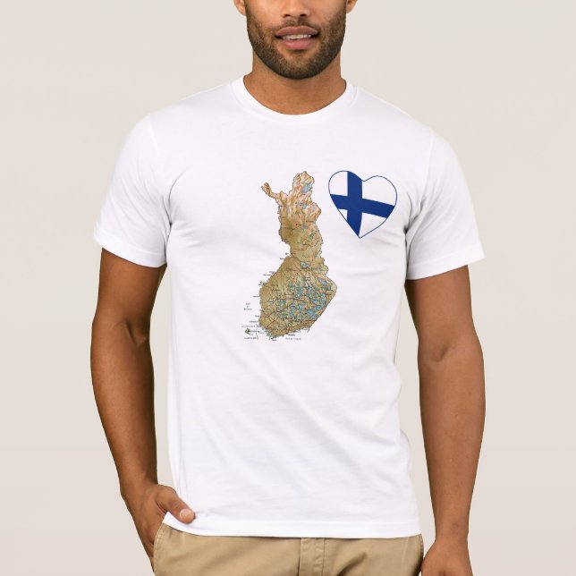 Coeur de drapeau de la Finlande et T-shirt de (Devant)