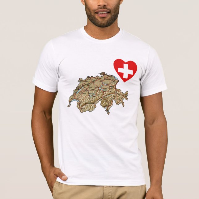 Coeur de drapeau de la Suisse et T-shirt de carte (Devant)