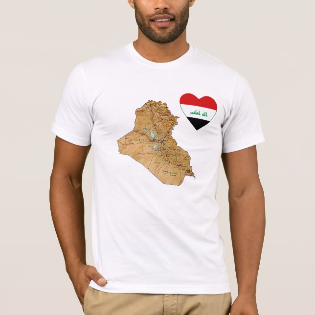 Coeur de drapeau de l'Irak et T-shirt de carte (Devant)