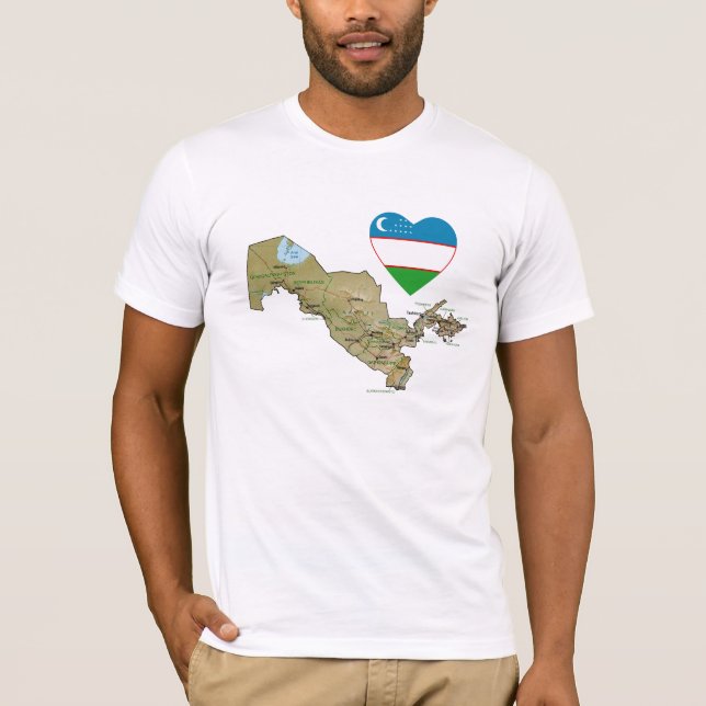 Coeur de drapeau de l'Ouzbékistan et T-shirt de (Devant)