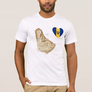 Coeur de drapeau des Barbade + T-shirt de carte