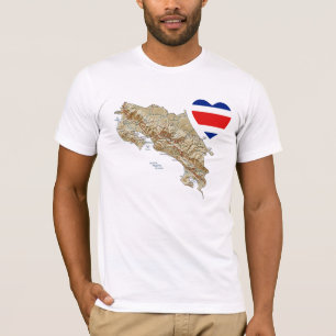 Coeur de drapeau du Costa Rica + T-shirt de carte