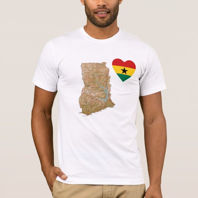 Coeur de drapeau du Ghana et T-shirt de carte (Devant)