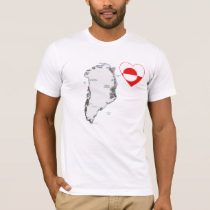 Coeur de drapeau du Groenland et T-shirt de carte