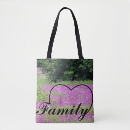 Coeur de famille sur un sac fourre-tout imprimé