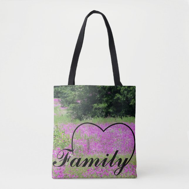 Coeur de famille sur un sac fourre-tout imprimé (Devant)