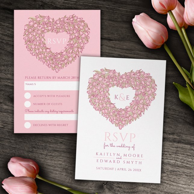 Coeur de fleur de tulipe rose monogramme RSVP mari (Créateur téléchargé)