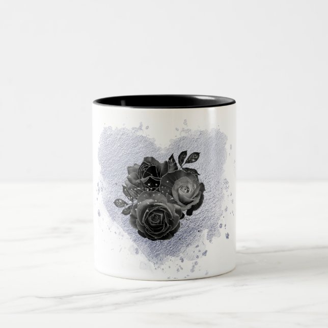 *~* Coeur de lavande Blanc Noir Rose Gothique Mug (Centre)