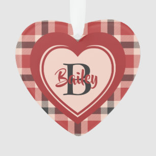Coeur de Noël Plaid avec tatouage rose Personnalis