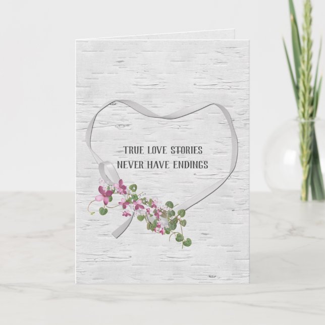 Coeur de ruban mariage sur carte de bouleau (Devant)