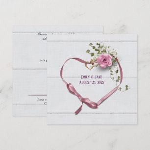 Coeur de ruban rose faire-part de mariage avec ann