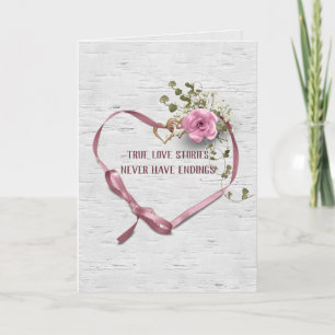 Coeur de ruban rose Mariage sur carte de bouleau