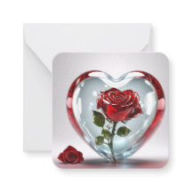 Coeur de verre avec carte rose / verre de verre