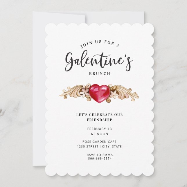 Coeur décoratif | Invitation à Brunch de Galentine (Devant)