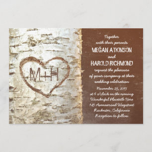 Coeur d'écorce de bouleau invitations de mariage r