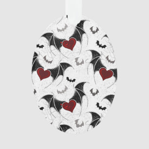 Coeur d'Halloween avec ailes de chauve-souris noir