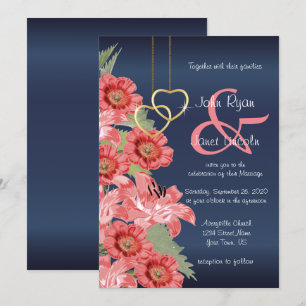 Coeur d'or et fleurs de corail Invitations de mari
