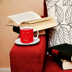 Coeur doré moderne rouge Mug café à deux tons