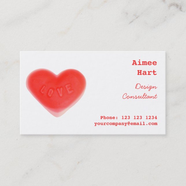 Coeur doux carte de visite côté rouge dos (Devant)
