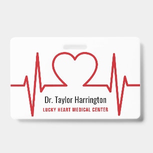Coeur EKG texte personnalisé & photo badges médi