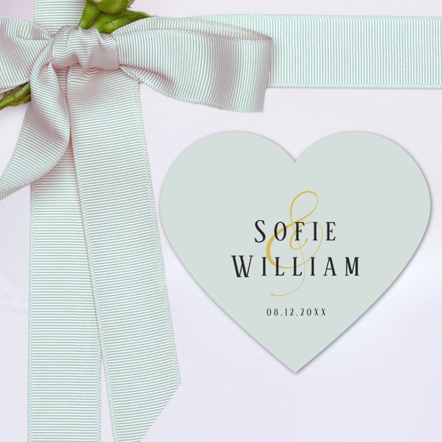 Cœur Élégant Noms Mariages simples Date Sticker vert (Créateur téléchargé)