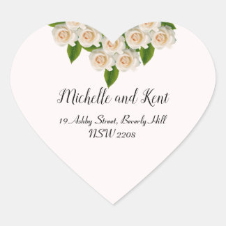 Cœur Élégant Roses Blanches Retour Adresse Sticker Coeu