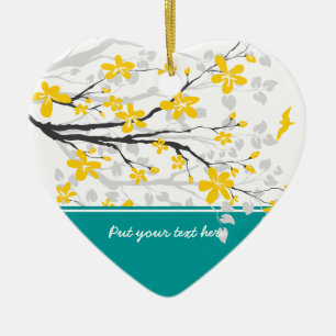 Cœur En Céramique Branche de Magnolia et fleurs ornement personnalis