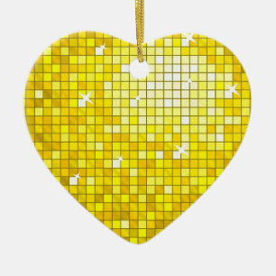 Cœur En Céramique Carreaux de disco Coeur ornement jaune