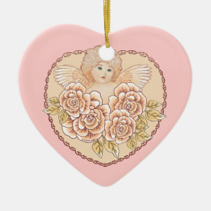 Cœur En Céramique Chérub Coeur Ange Ornement