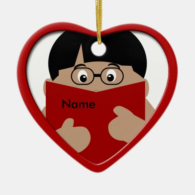 Cœur En Céramique Lecture du garçon Noël Ornement du coeur 1 (Devant)