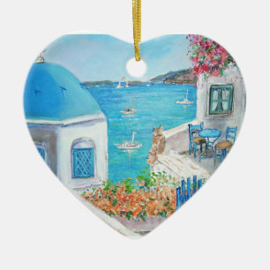 Cœur En Céramique Oia, ornement de coeur de Santorini