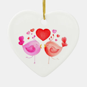 Cœur En Céramique Ornement d'art rose rouge inséparable