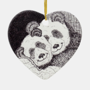 Cœur En Céramique Ornement de coeur de panda de sourires et