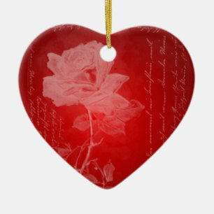 Cœur En Céramique Ornement de coeur de rose rouge
