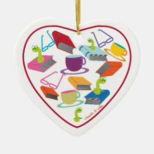 Cœur En Céramique Ornement de coeur de ver de livre