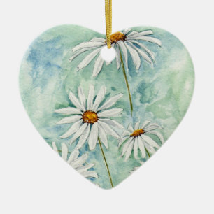 Cœur En Céramique Ornement de "marguerites"