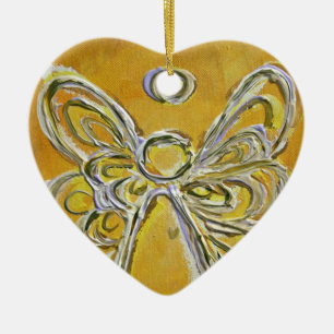 Cœur En Céramique Ornement de peinture de l'ange jaune