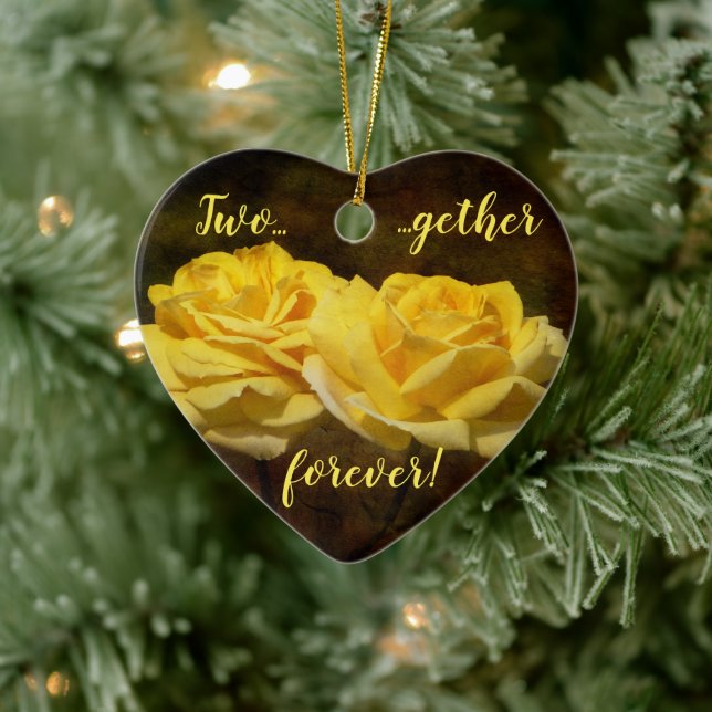 Cœur En Céramique Ornement de roses jaunes texturées (Arbre)