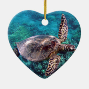 Cœur En Céramique Ornement de tortue d'Hawaï Honu